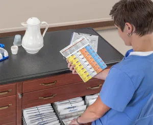 Large multi dose blister cards in medication cart